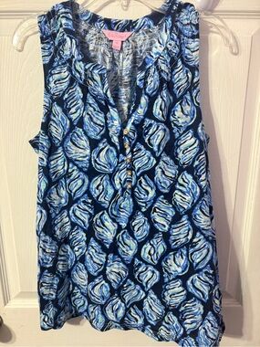 Lilly Pulitzer Navy and Light Blue Shell-Print Sleeveless Tunic